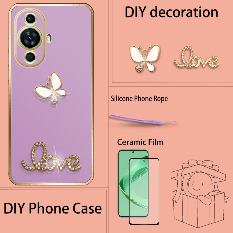 Rhinestone For Huawei Nova Case With Ceramic Film Screen Protector