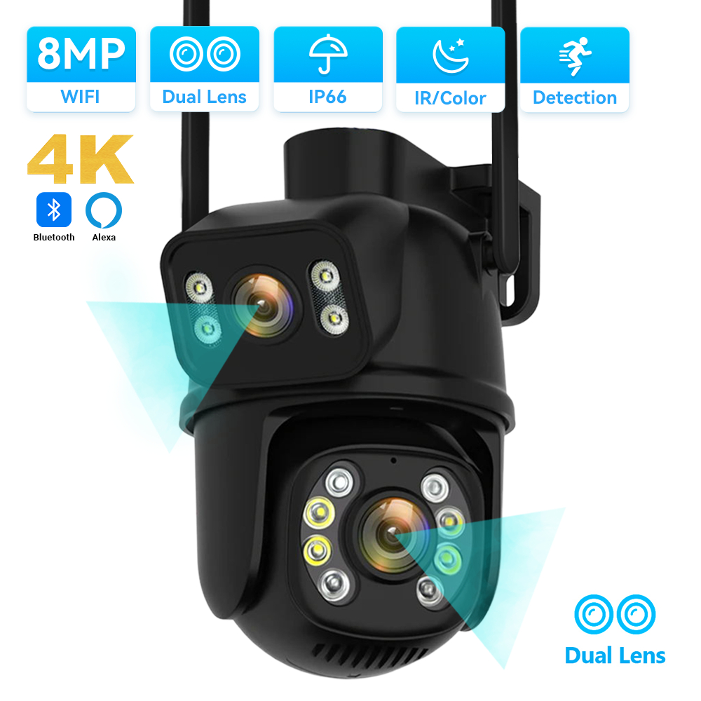 Hamrol Dual Lens K Mp All Black Ptz Wifi Outdoor Camera Auto Tracking