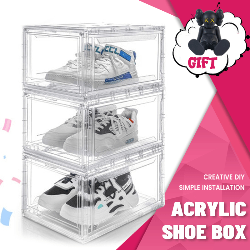 High Quality Acrylic Shoe Box Front Drop Crystal Clear Magnetic Acrylic