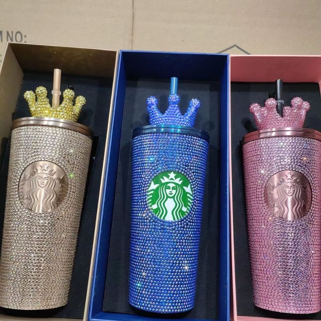 Korean Version Starbucks Lisa Rhinestone Crown Blackpink Straw Cup