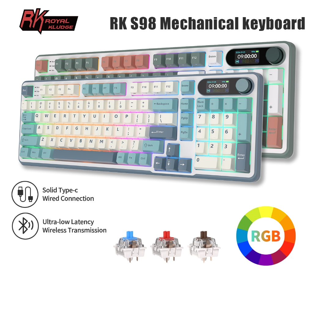 RK S98 RK ROYAL KLUDGE Tri Mode Hot Swap RGB Backlight Bluetooth