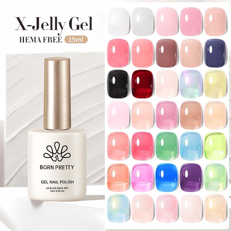 BORN PRETTY Jelly Nude Gel Nail Polish Light Pink Translucent Color UV