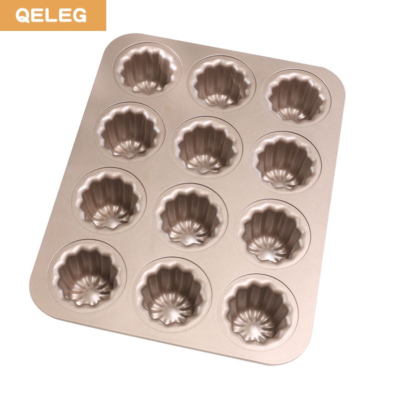 QELEG Canele Mould Cake Pan 12 Cavity Non Stick Cannele Muffin Bakeware