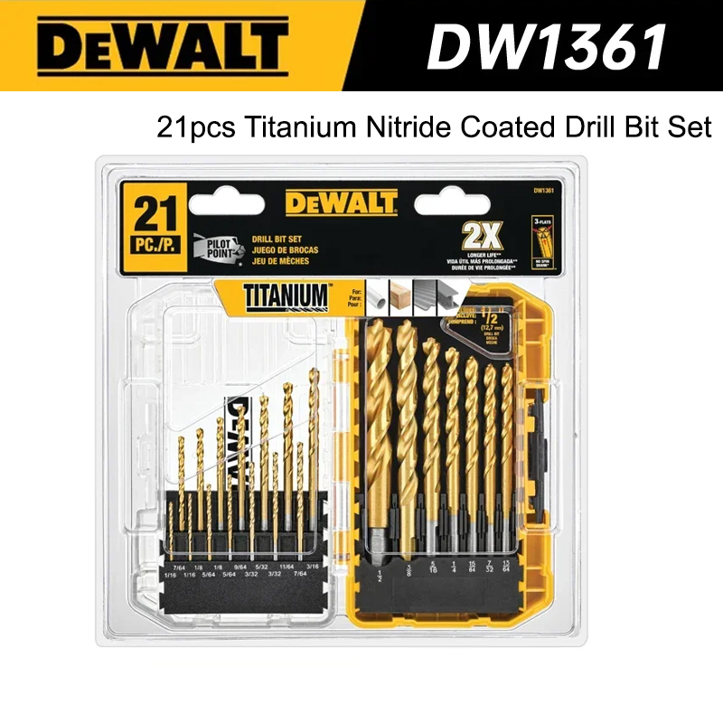 Dewalt Dw Pcs Titanium Nitride Coated Drill Bit Set Pilot Point