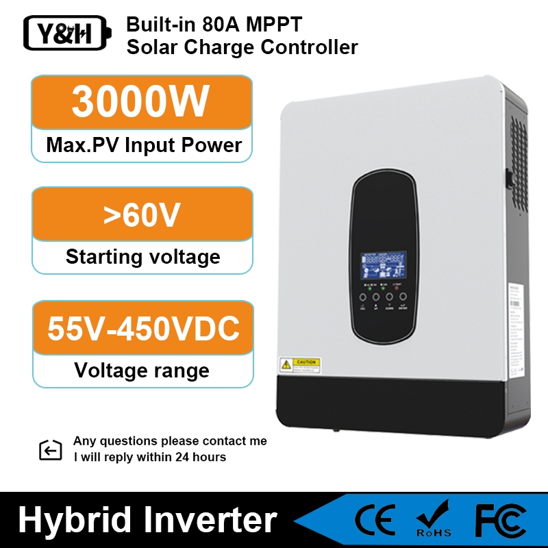 Y H 3200W Solar Hybrid Inverter DC24V To AC230V Off Grid Pure Sine