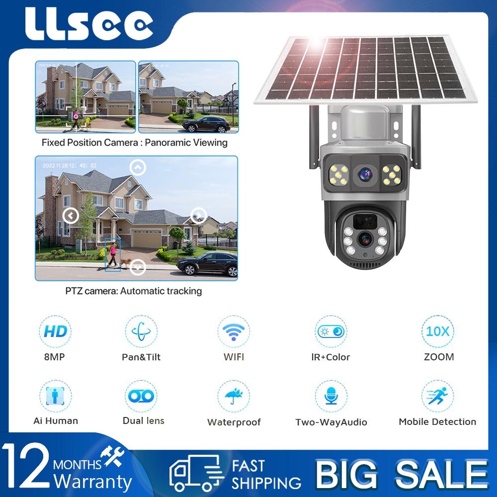 Llsee V Dual Lens Mp Solar Camera G Sim Card Cctv Wireless Wifi