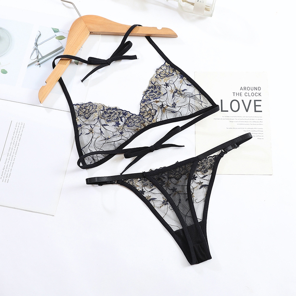 Women Sexy Lace Sheer Bra Set Ultra Thin Lingerie G String Thong Night