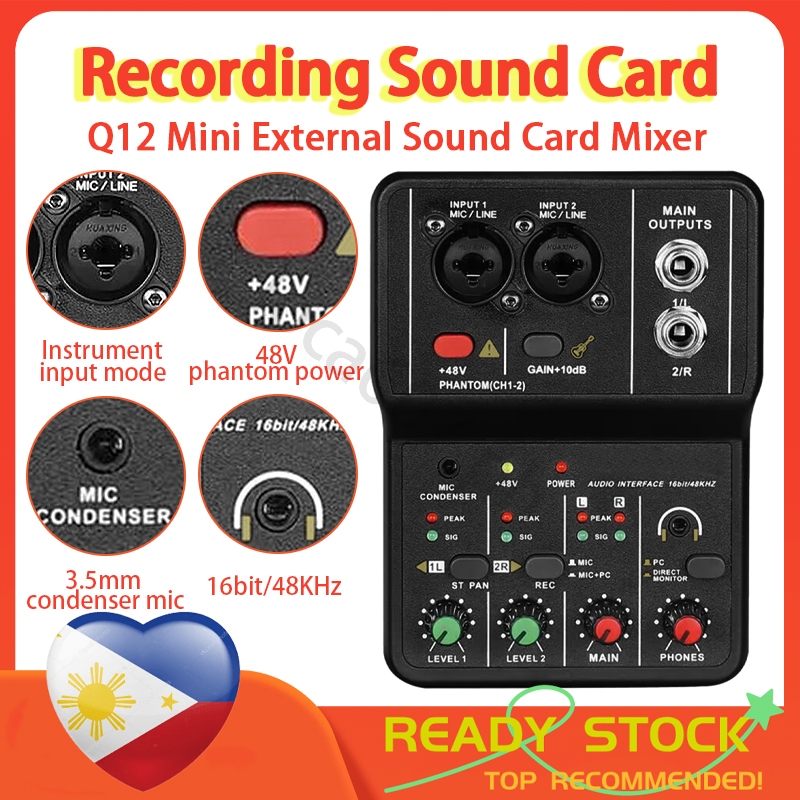 Portable Audio Interface Q12 Professional Mini External Sound Card