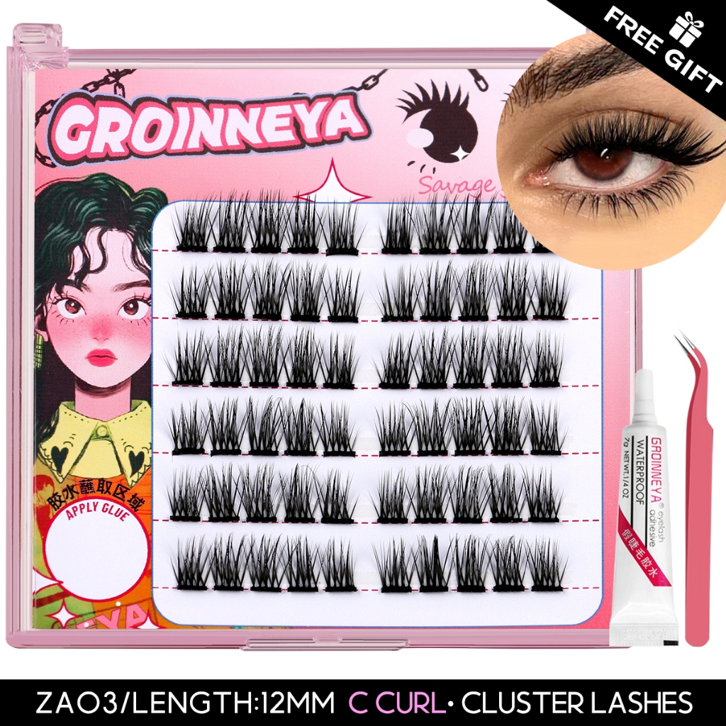 GROINNEYA Cluster Lashes Lash Extension Kit DIY 3D Faux Mink Lashes