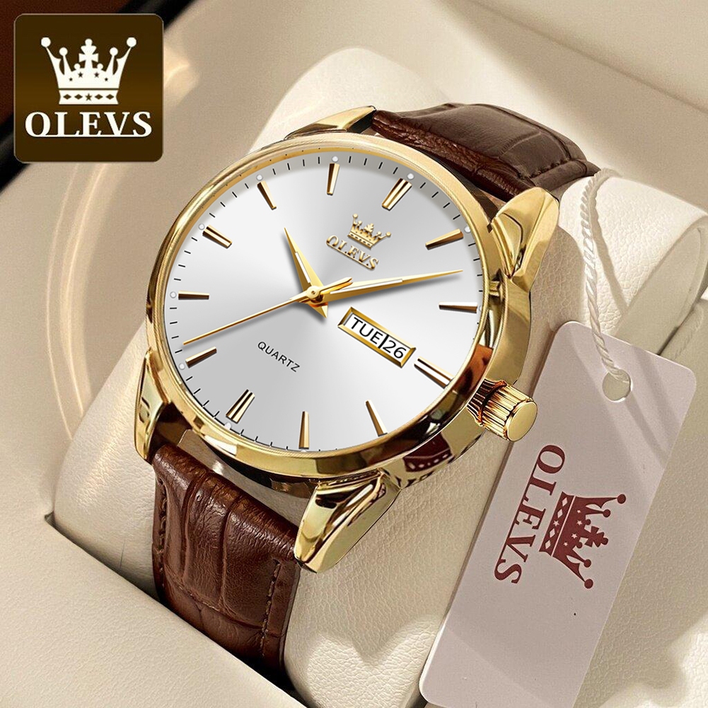 Olevs Watch For Men Waterproof Original Luminous Dual Time Accurate