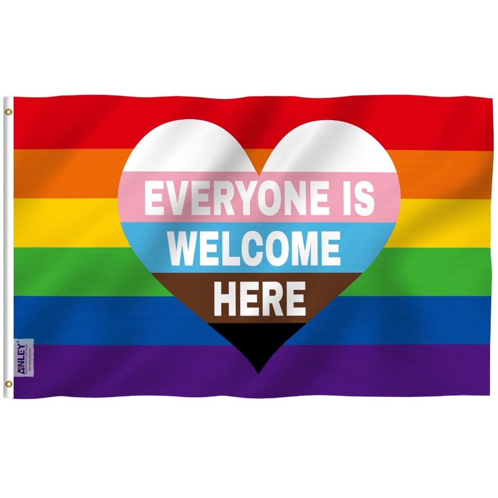 Anley 3x5 Ft Everyone Is Welcome Here Progress Pride Flag Rainbow