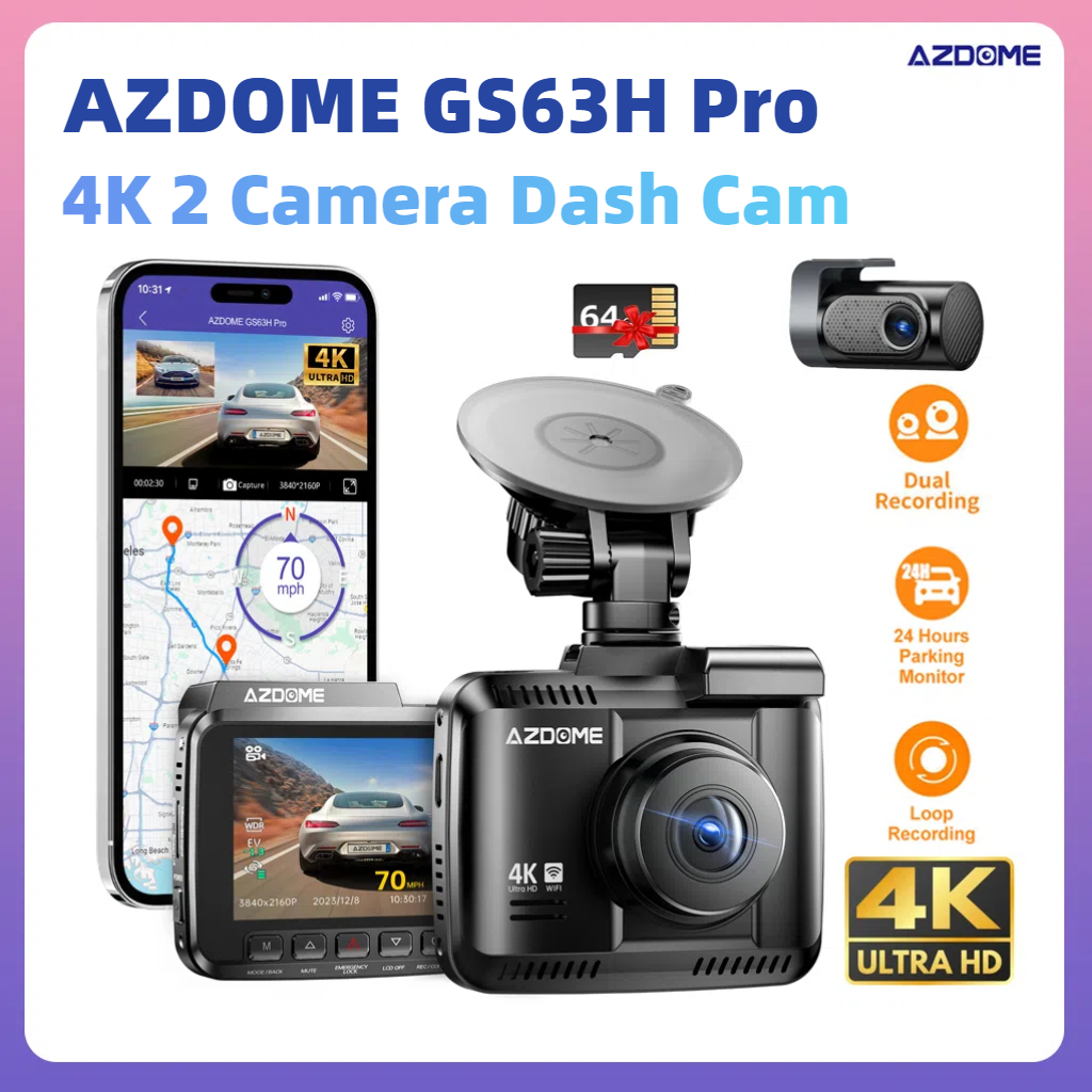 AZDOME GS63H Pro 4K Dash Cam Front And Rear Dual Dash Camera For Car