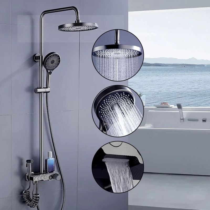 Shower Set Intelligent Digital Temperature Display Four Functional Water Outlet Hot Cold Water