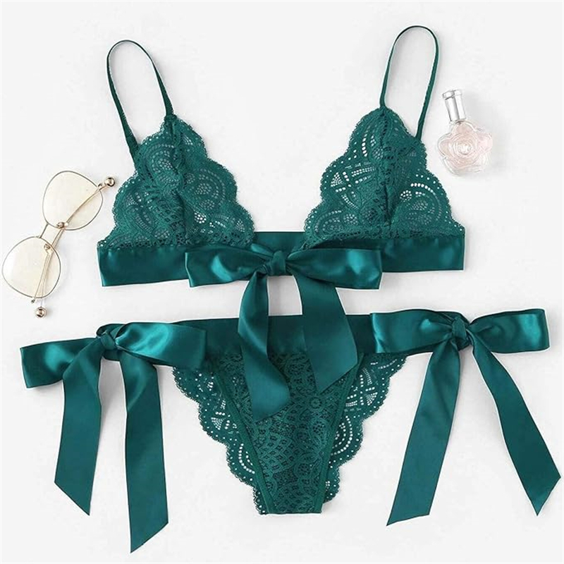Women S Sexy Lace Lingerie Set Scalloped Bra Tie Side Panties With