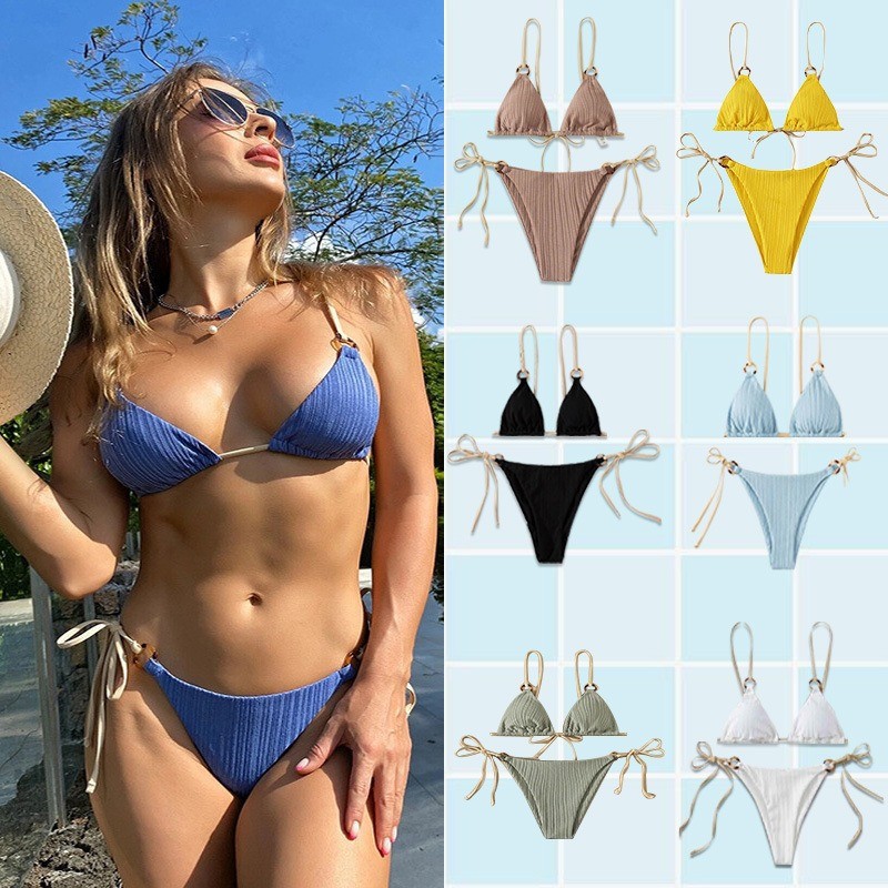 Two Piece Bikini Set Solid Color Fashionable Comfortable Sexy