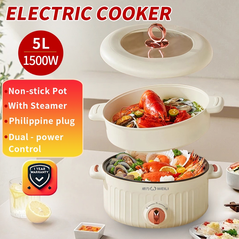 5L Multi Electric Cooker Non Stick Electric Pot With Steamer Hot Pot