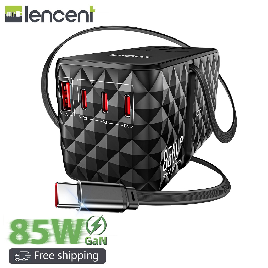 Lencent W Universal Travel Power Adapter With Retractable Usb C Cable