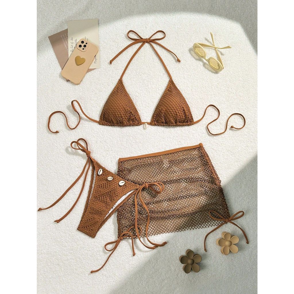 BYTOO 3 Piece Sexy Swimsuit Bikini With Cover Up Skirt Swimwear Women
