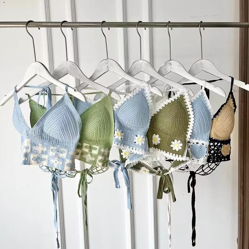 6 Colors New Crochet Top For Women Bikini Knitted Swimwear Top Beach