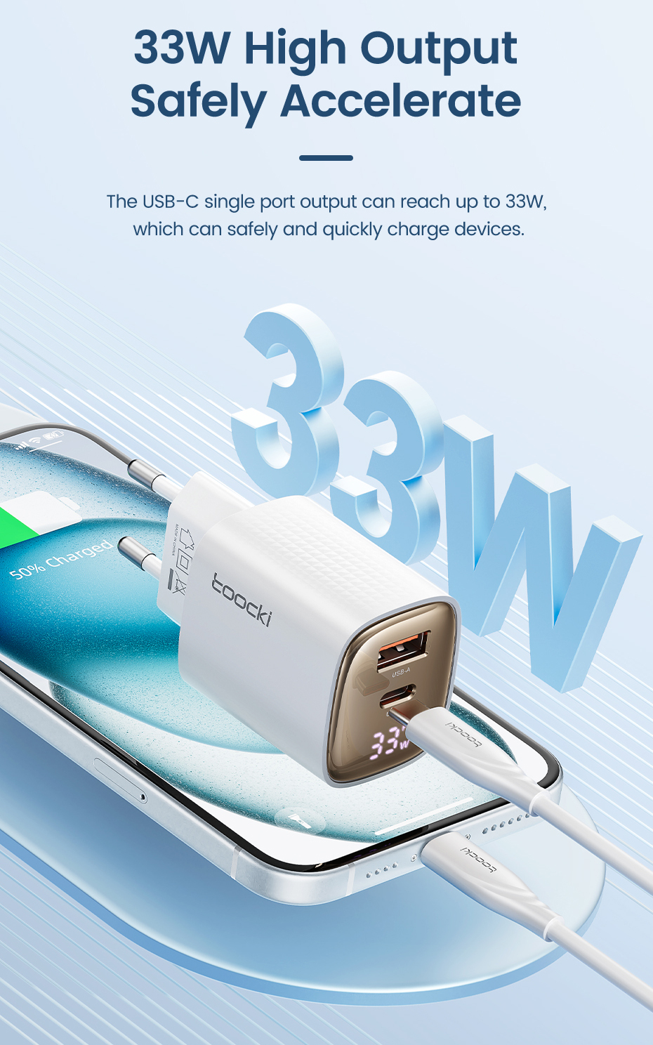 Toocki 33W GAN Travel Charger USB Type C Fast Charging PD3 0 Power