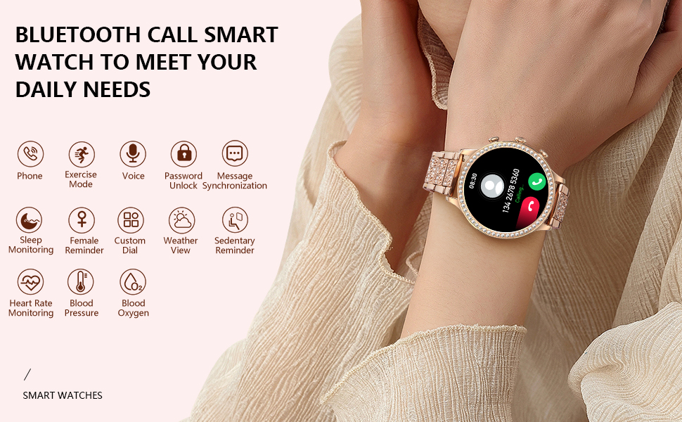 FILIEKEU Smartwatch For Woman Original Round Shiny Diamond Watches