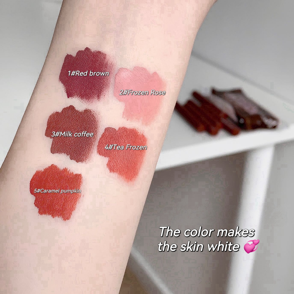 Ready Stock 5pcs Chocolate Matte Lip Glaze Set Nude Velvet Lip Gloss