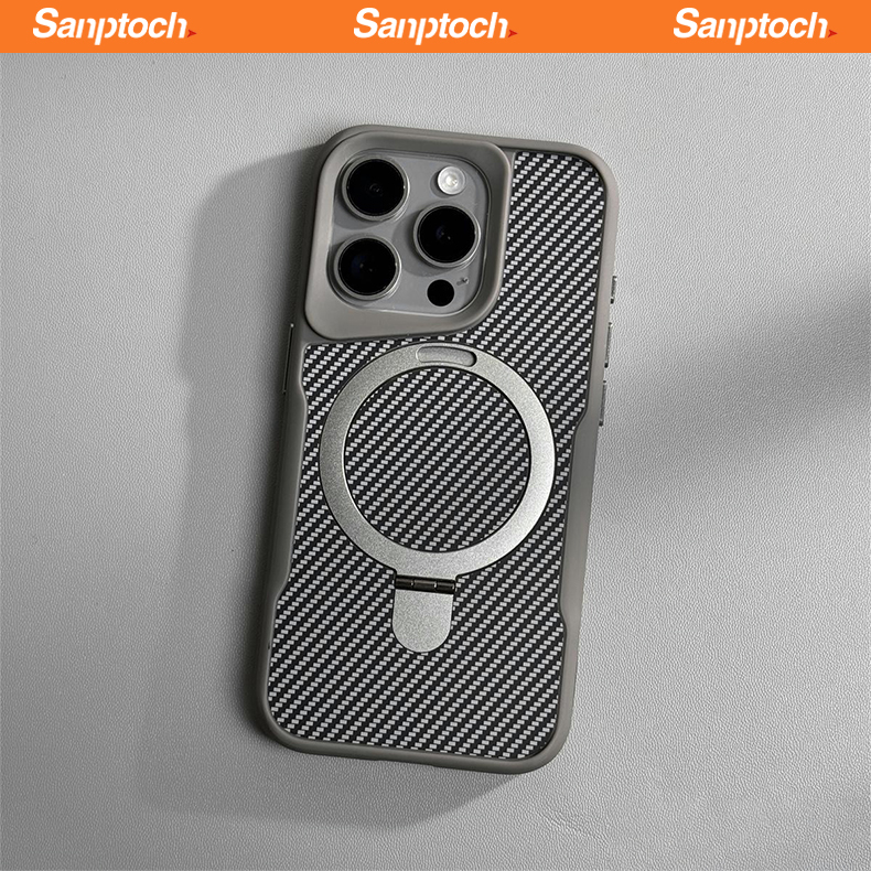 Sanptoch For Magnetic Alloy Invisible Stand Phone Case For IPhone 16 15