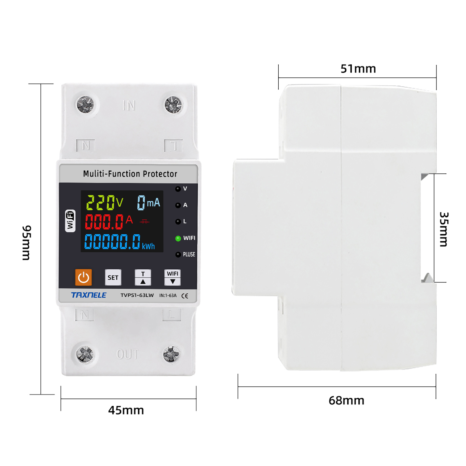 TAXNELE 63A TUYA WiFi Smart Earth Leakage Voltage Protector Circuit