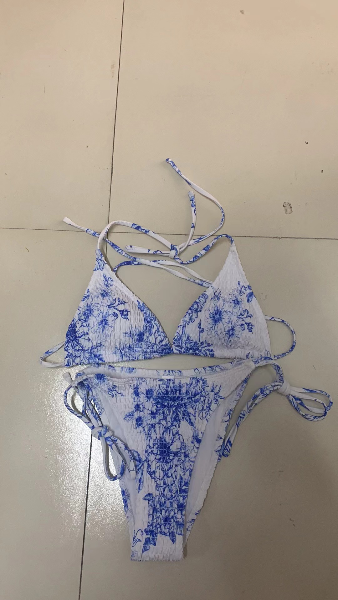 Fashion Flower Printed Pleated Fabric Bikini Strap Swimwear Shopee