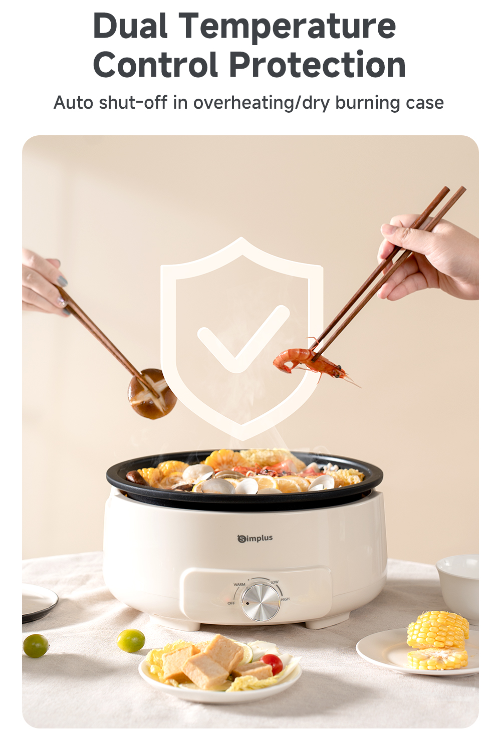 Simplus Electric Cooker Hot Pot Nonstick Pot With Dual Power Control