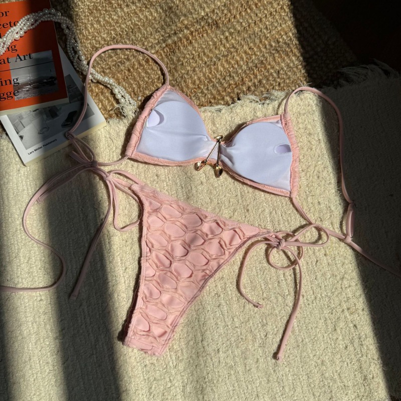 New Sexy Mesh Spliced Bikini Drawstring Straps And Split Swimsuit