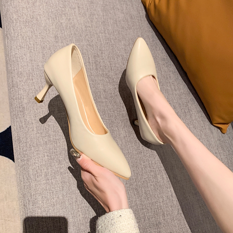 2 INCH Leather Pointed Toe Stiletto Nude Heels For Women Shopee