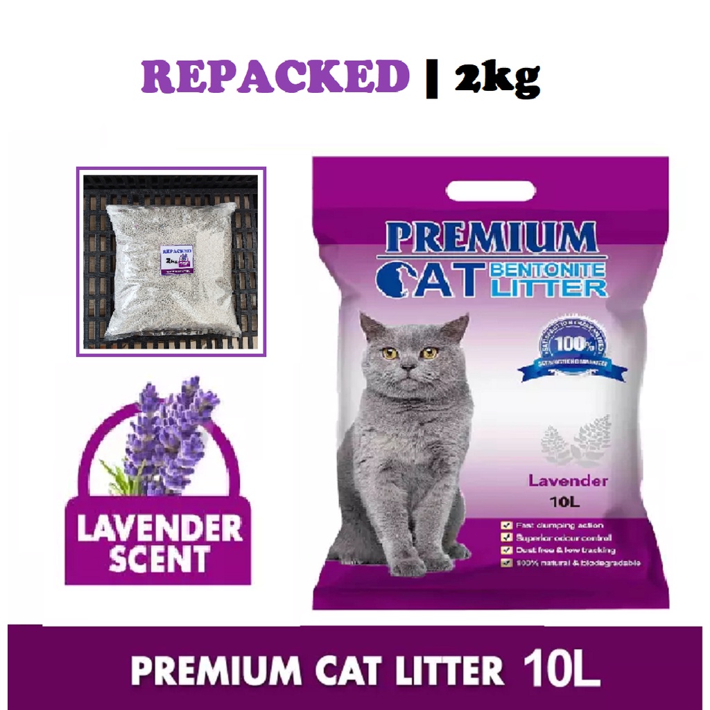 Premium Cat Litter Sand LAVENDER Scent 2kg REPACKED Shopee