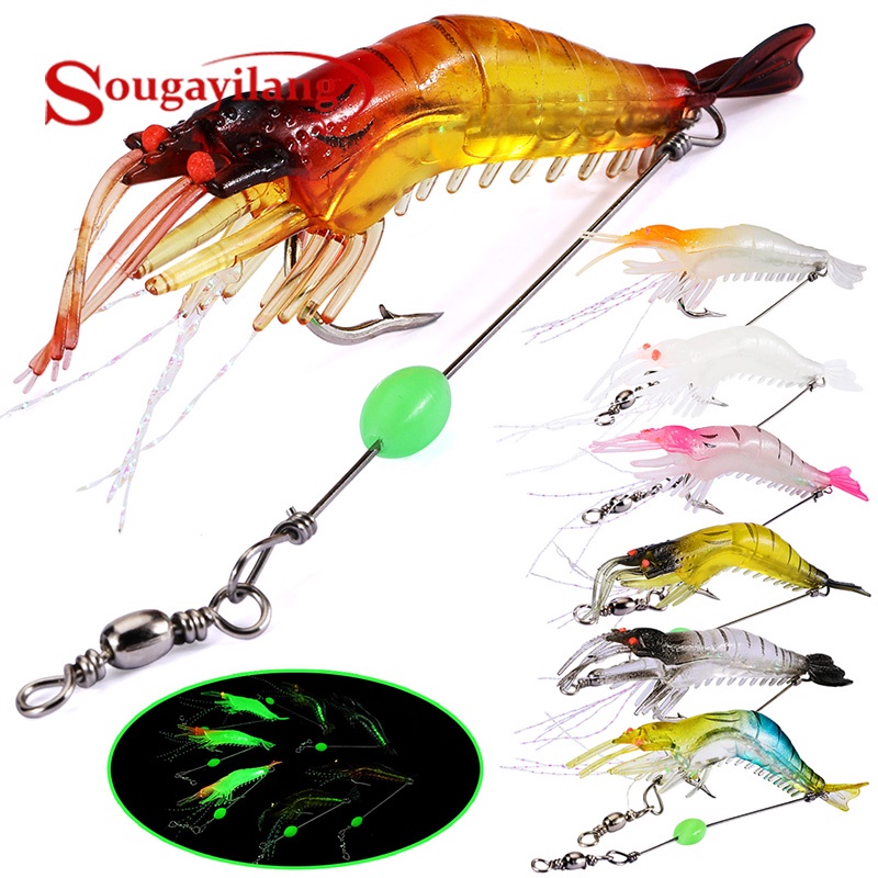 Sougayilang Fishing Luminous Shrimp Lure Prawn Hook Jigging Soft