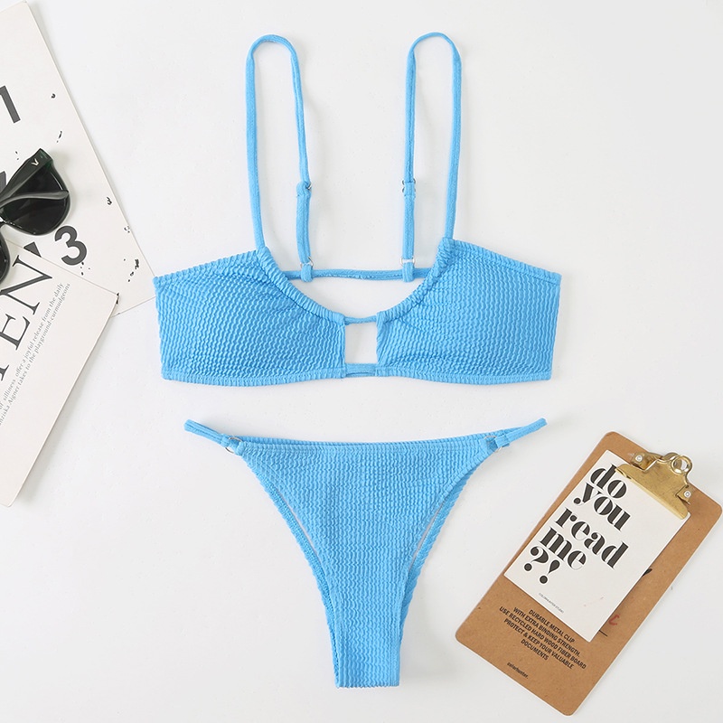 Women Ribbed Cutout Crop Top Swimsuit Sexy Solid Bikini Shopee