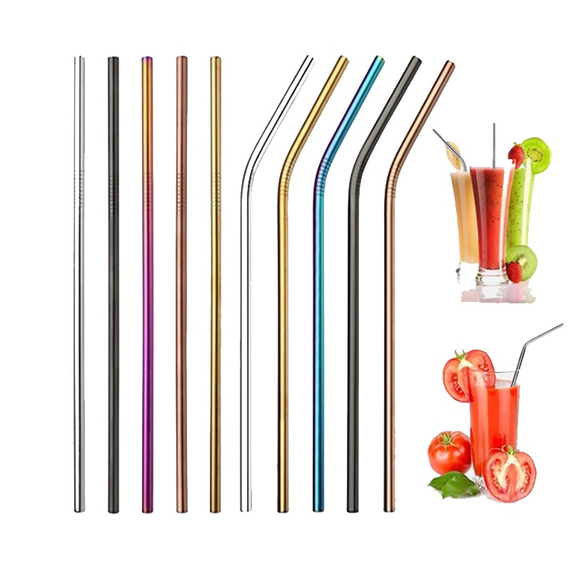 Metal Drinking Straw 304 Stainless Steel Colorful Straws Reusable Bent