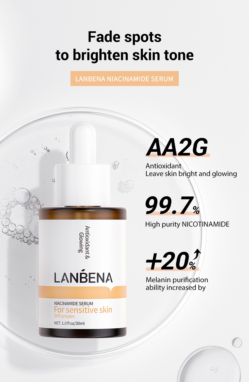 Lanbena Niacinamide Serum Zinc Vitamin C Essence Whitening