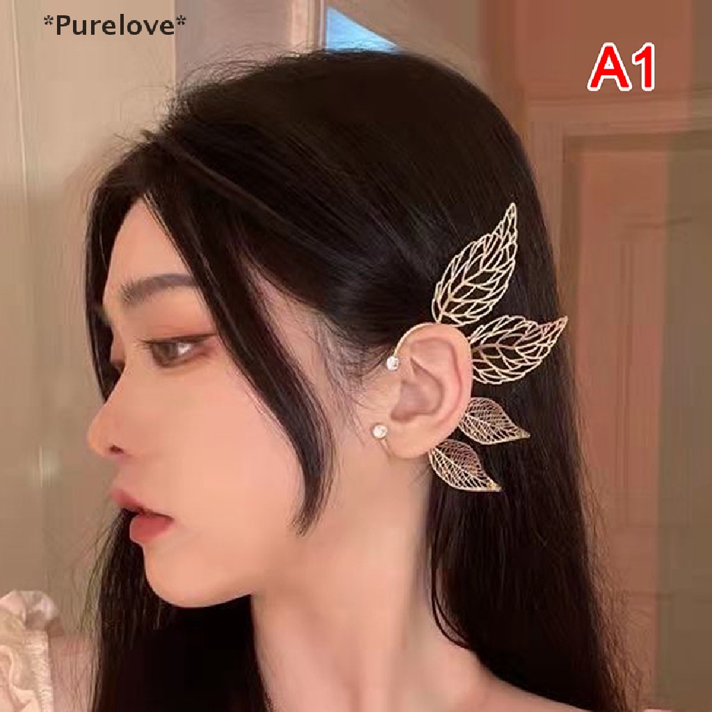 Purelove 1 Pc Chic Elf Ear Cuff Maple Leaf Hollowed Zircon Leaf