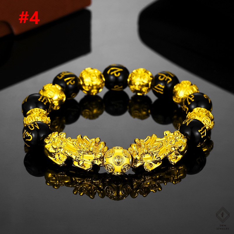 Pi Yao Obsidian Stone Beads Bracelet Men Women Wristband Pixiu Wealth