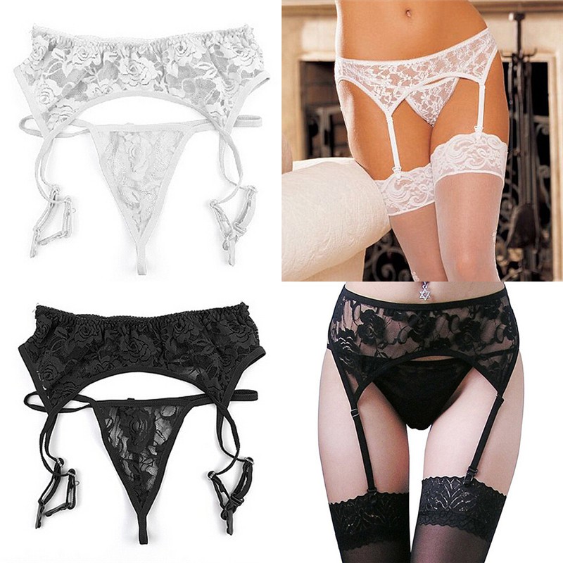 Sexy Lady Lace Suspender Garter Belt Lingerie G String Thong Set