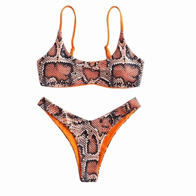 Snakeskin Print Sexy Bikini Set Push Up Women Swimming Two Piece