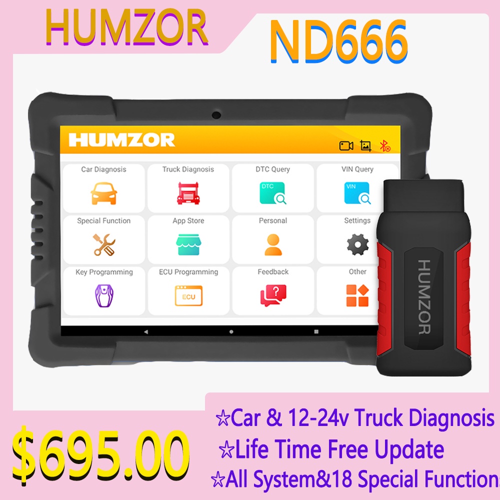 Humzor ND666 OBD2 Professional Automotive Heavy Truck Scanner Full