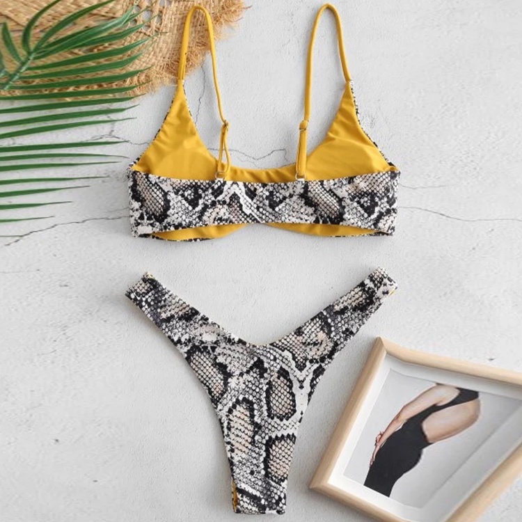 Snakeskin Print Sexy Bikini Set Push Up Women Swimming Two Piece