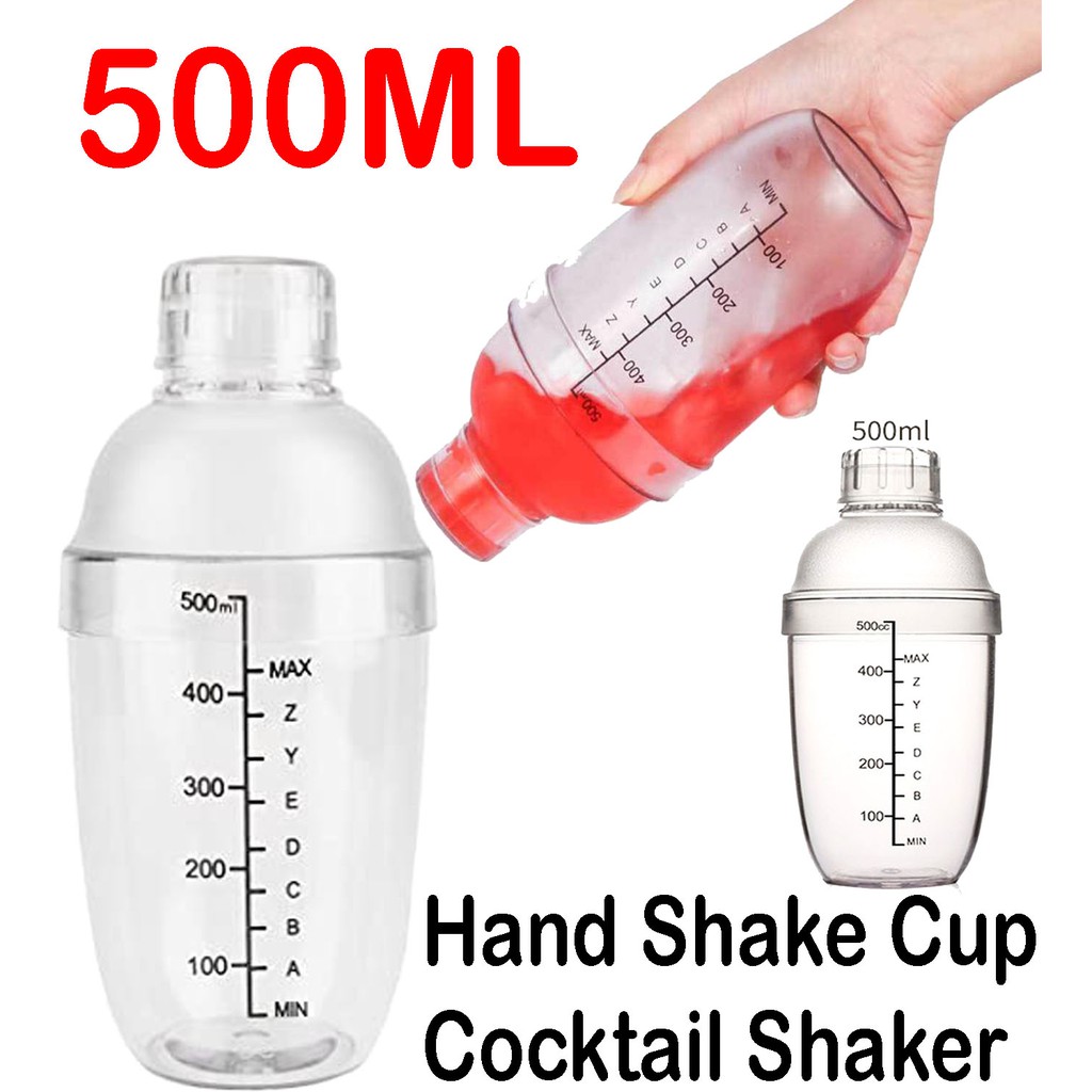 500ml Hand Shake Cup Cocktail Shaker Transparent Mixer Cup Clear Bar