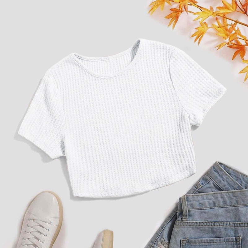 Kily Ph Croptop Solid Waffle Knit Tee Basic Blouse A Shopee