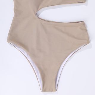 Women Swimsuit Nude Color Single Shoulder Waist Hollow Out One Piece Bikini Swimwear Shopee
