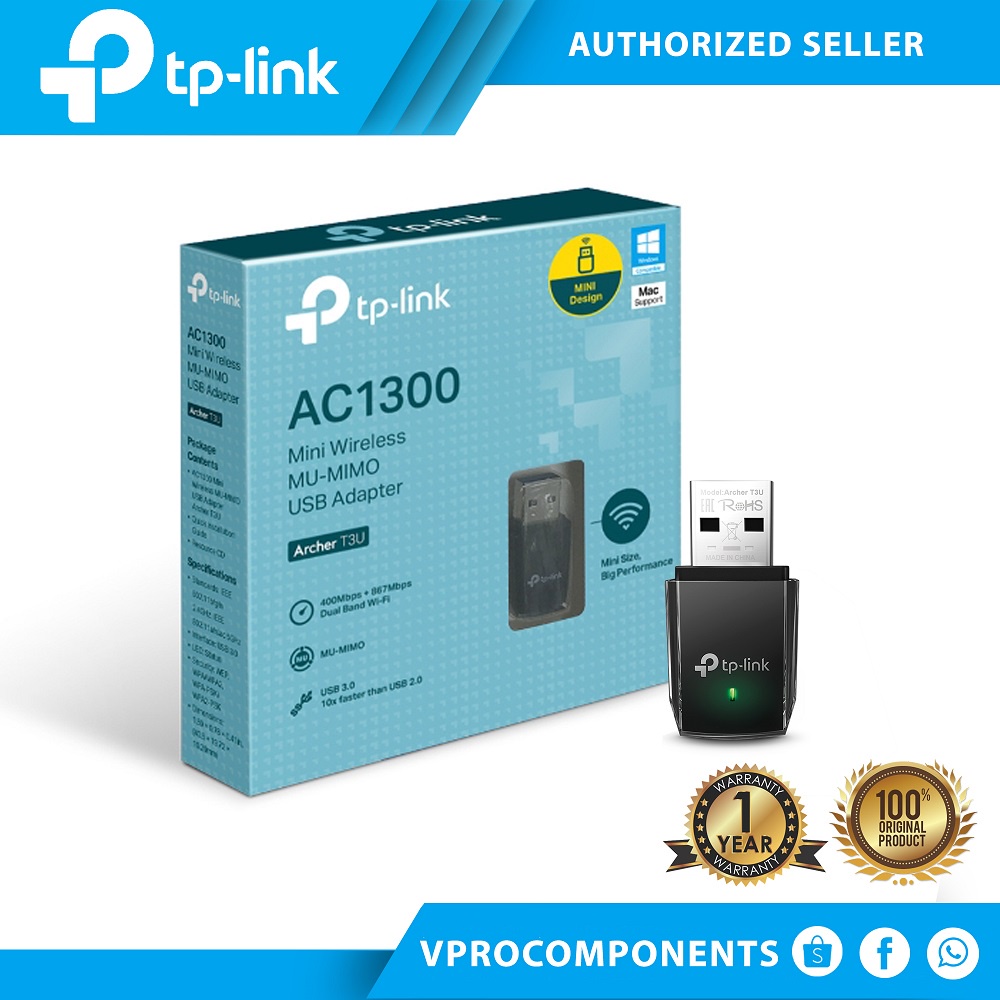 TP Link Archer T3U Ac1300 Mini Wireless Mu Mimo USB Adapter Shopee