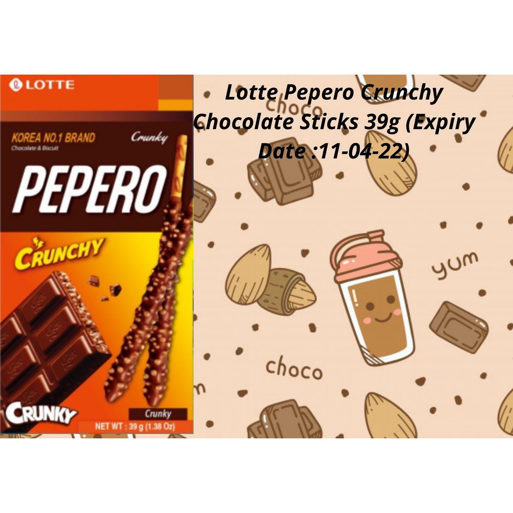 Lotte Pepero Crunchy Chocolate Sticks 39g Expiry Date 11 04 22