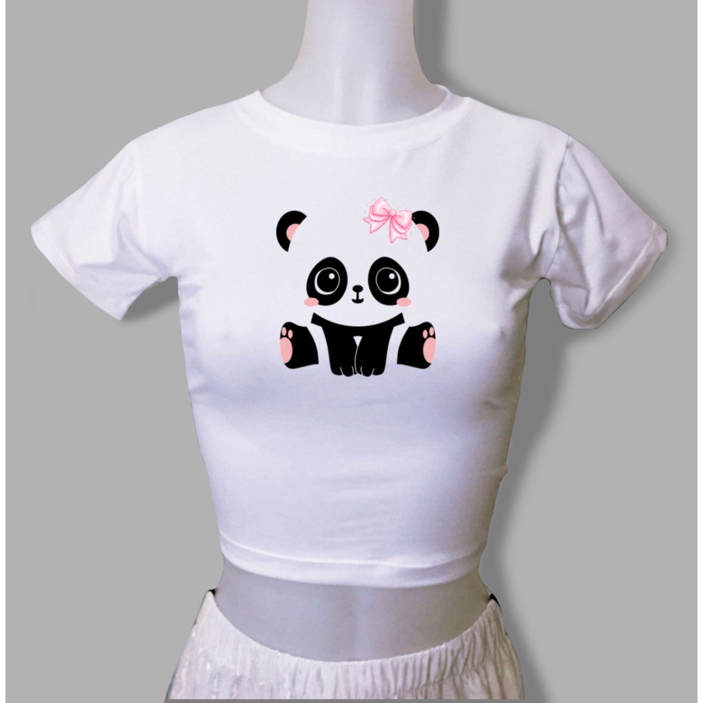 Cute Panda Crop Top Round Neck Slim Fitted For Women Shopee Philippines