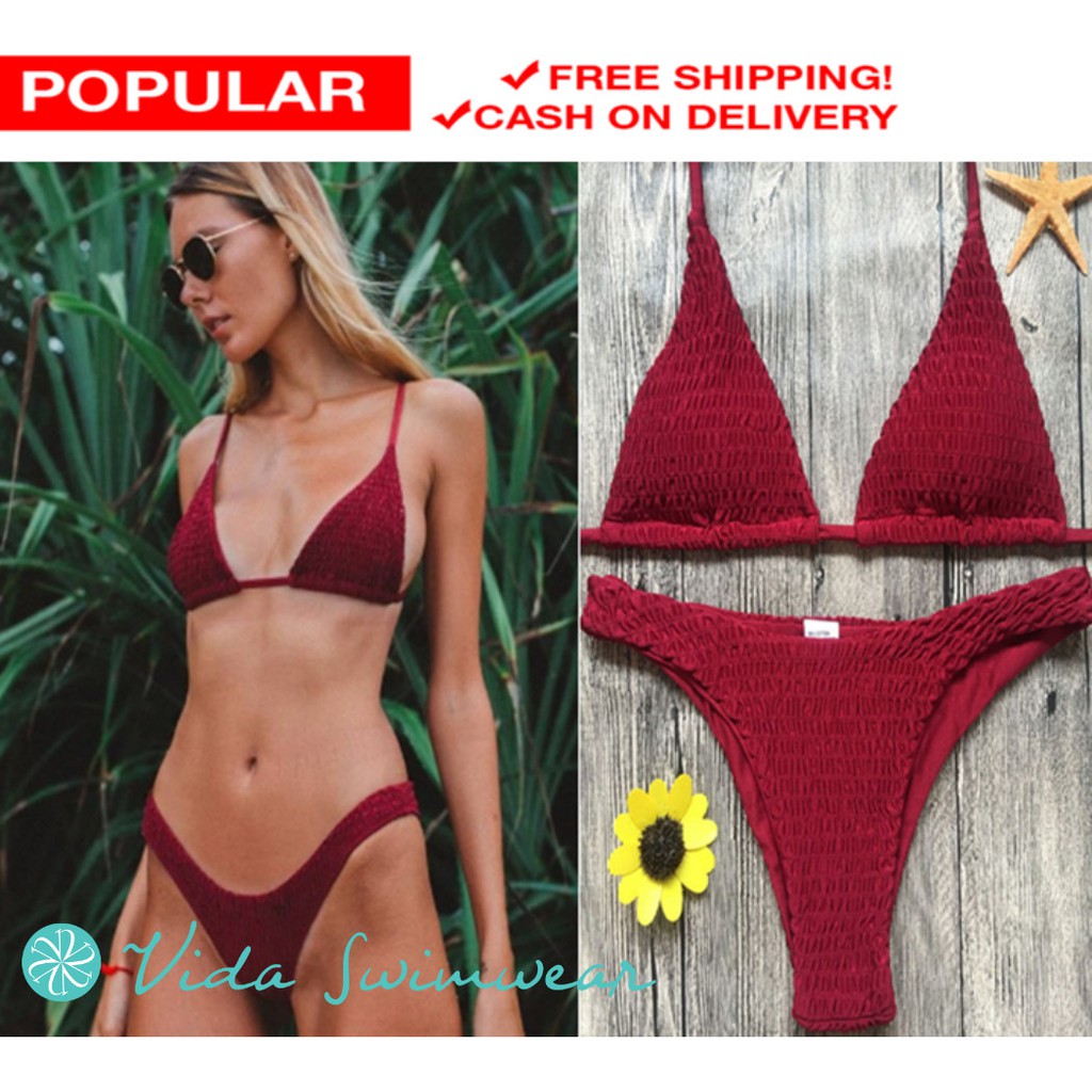Triangle Bikini Swimsuit Sexy Two Piece Bikini Fine Ruffled Shopee